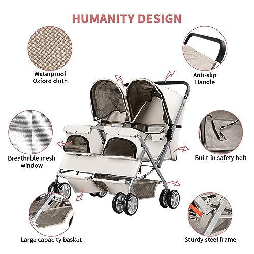 Gray Foldable Double Pet Stroller I3620