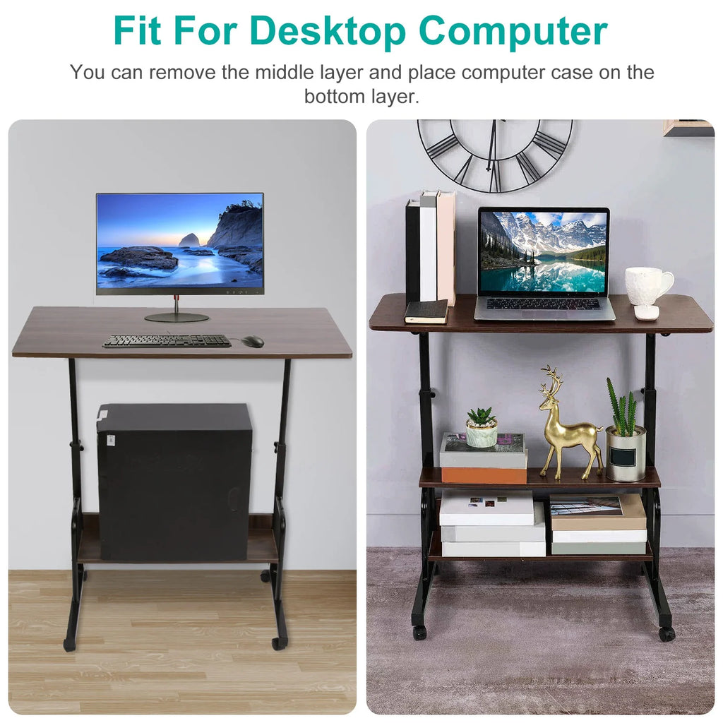 Beige 3-Tier Mobile Laptop Desk with Rolling Wheels K647