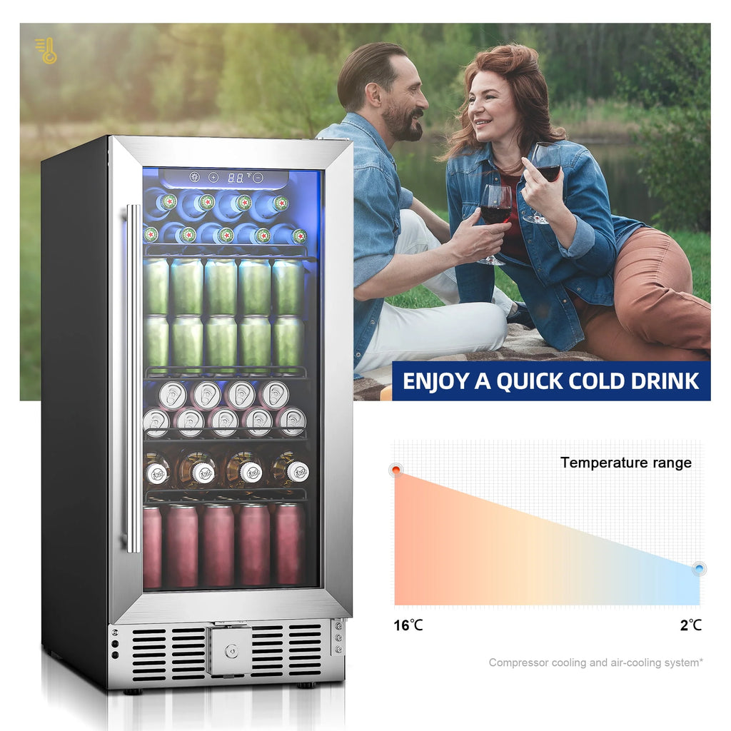 15 Beverage Cooler Refrigerator with Glass Door N59476