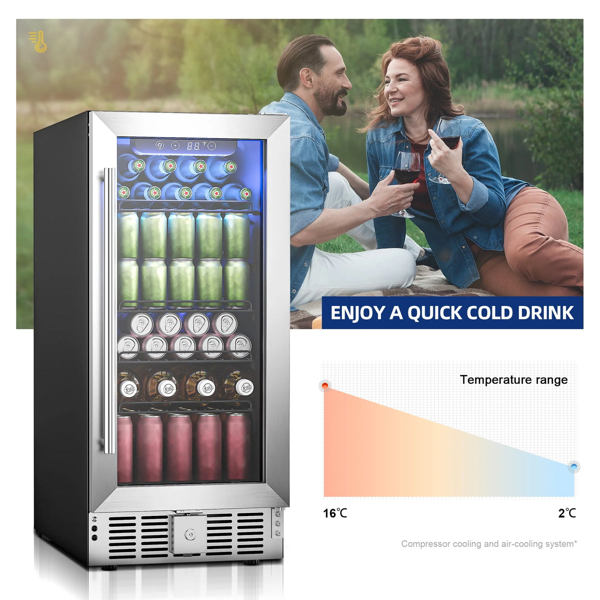 15 Beverage Cooler Refrigerator with Glass Door N59476