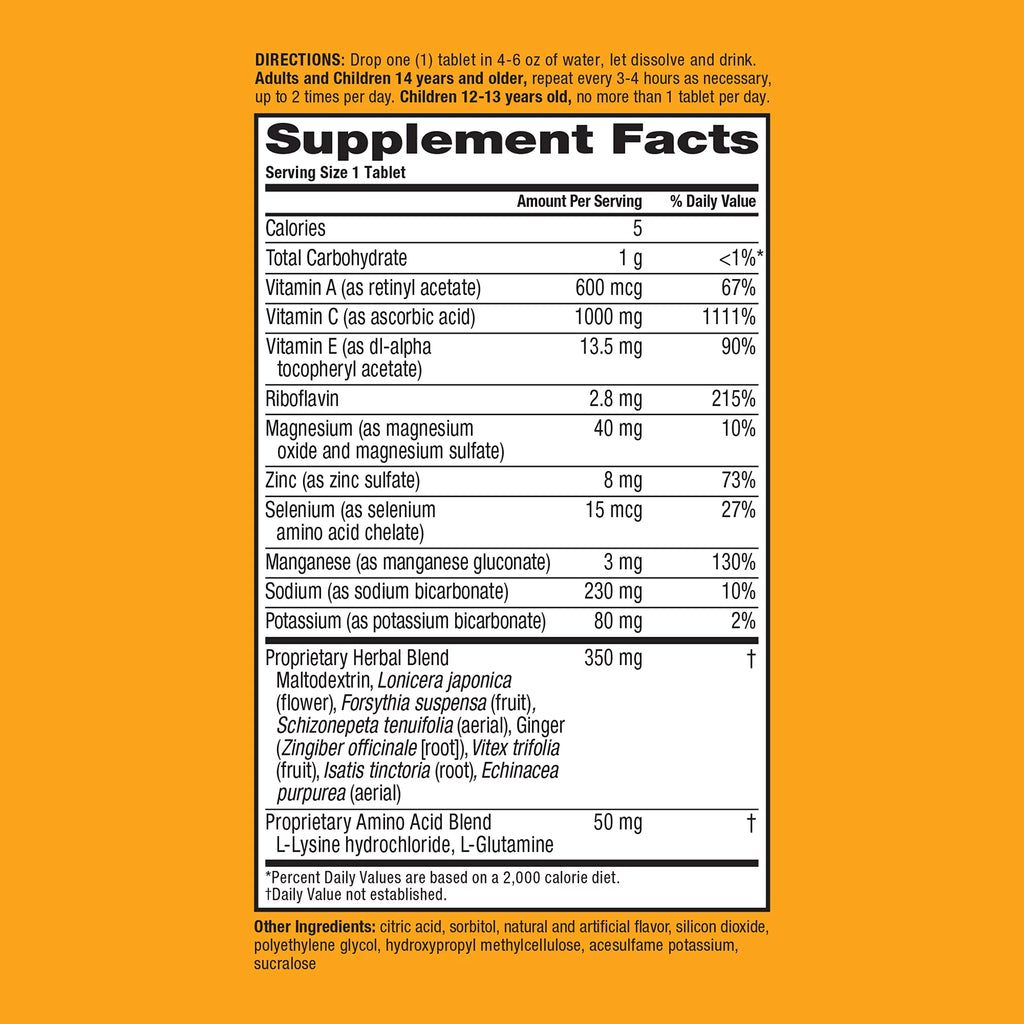1000mg Vitamin C with Zinc Effervescent Tablets, 36 Tablets, Orange Flavor G9980
