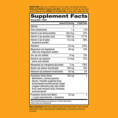 1000mg Vitamin C with Zinc Effervescent Tablets, 36 Tablets, Orange Flavor G9980