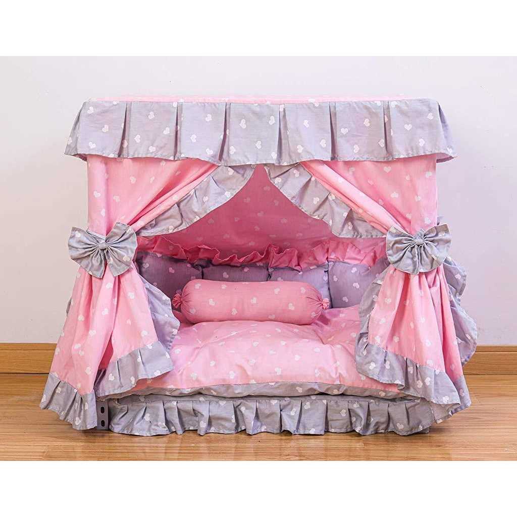 Pink White Heart Pet Dog Bed L43745