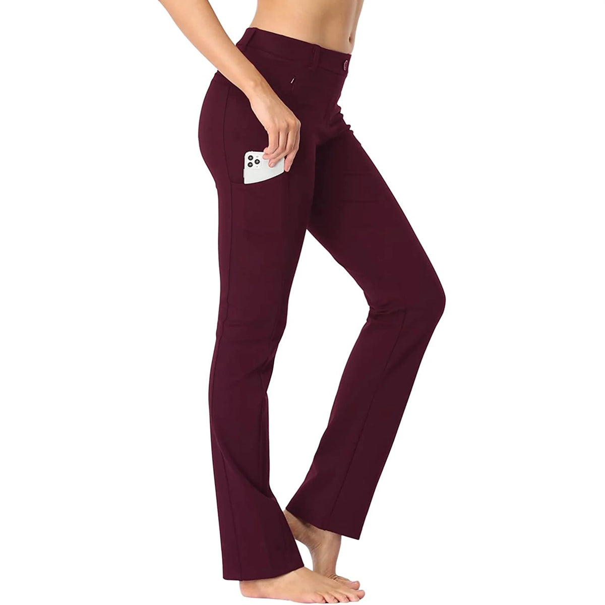 Burgundy Straight Leg Yoga Dress Pants with 8 Pockets - XL Long V5149