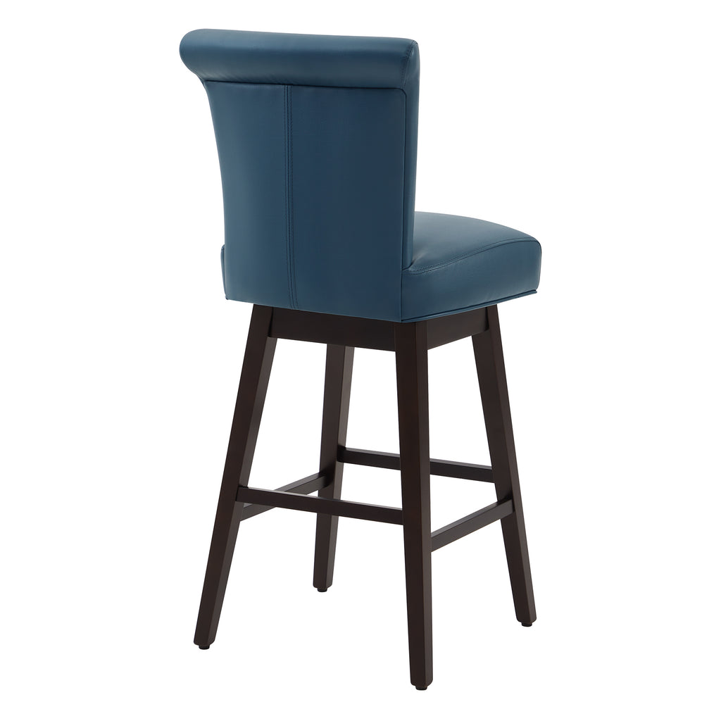 Dark Blue Faux Leather Upholstered Swivel Counter Bar Stools Set of 2 S302
