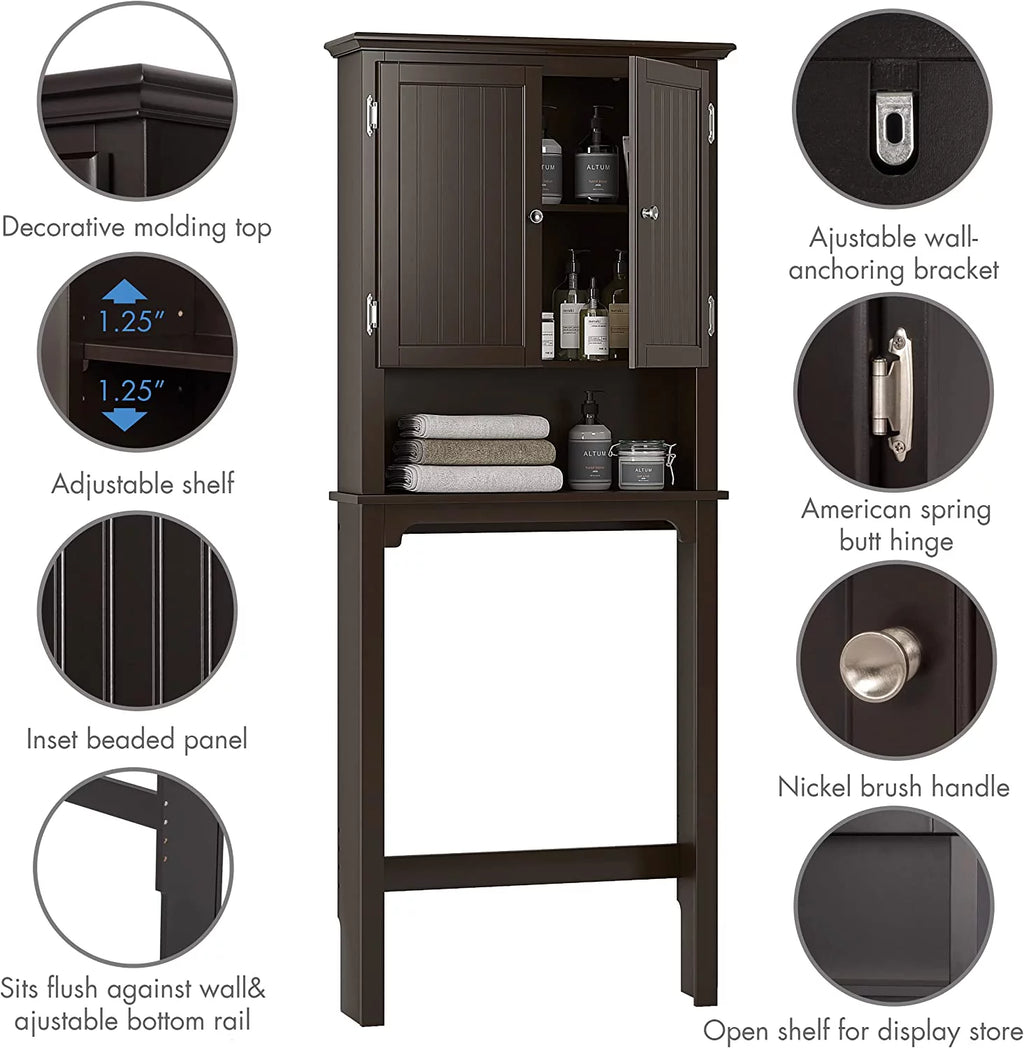 Bathroom Storage Over The Toilet Cabinet with Adjustable Shelves and Double Doors J526