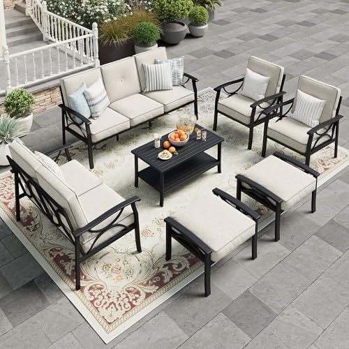 5-Piece Outdoor Metal Sectional Furniture Set with Cushions and Coffee Table E93693
