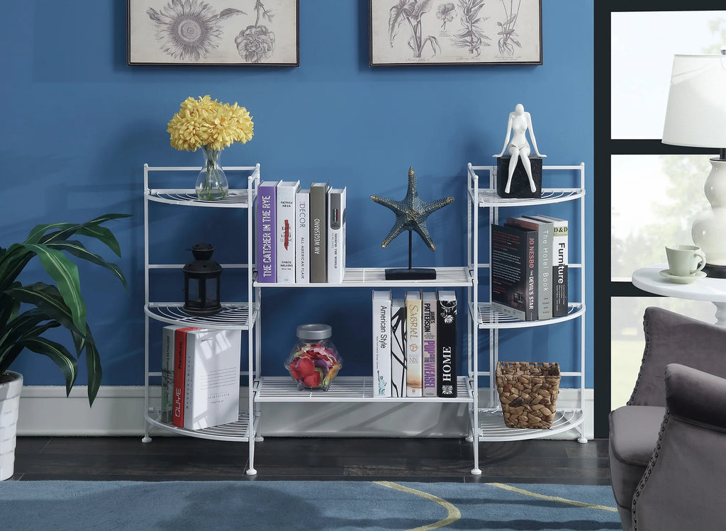White 3 Tier Folding Metal Corner Shelf M98323