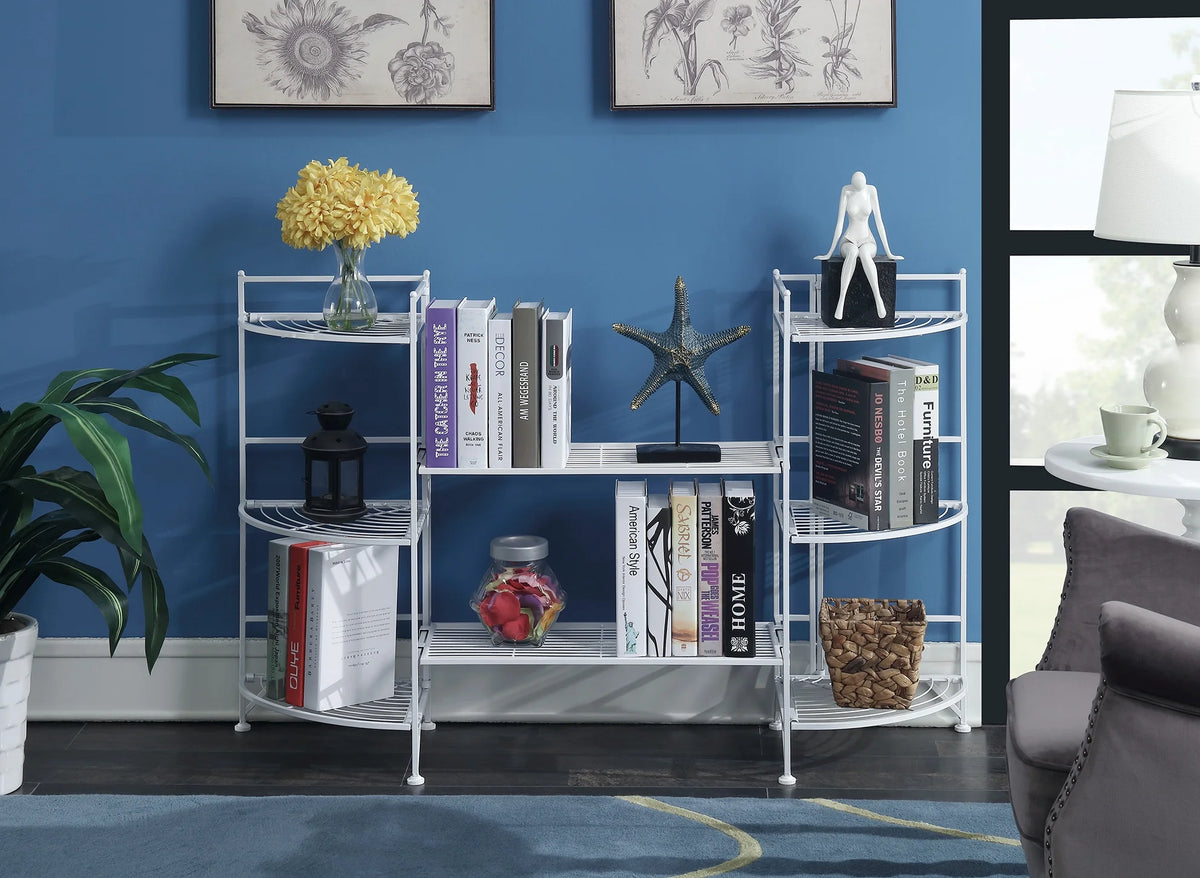 White 3 Tier Folding Metal Corner Shelf M98323