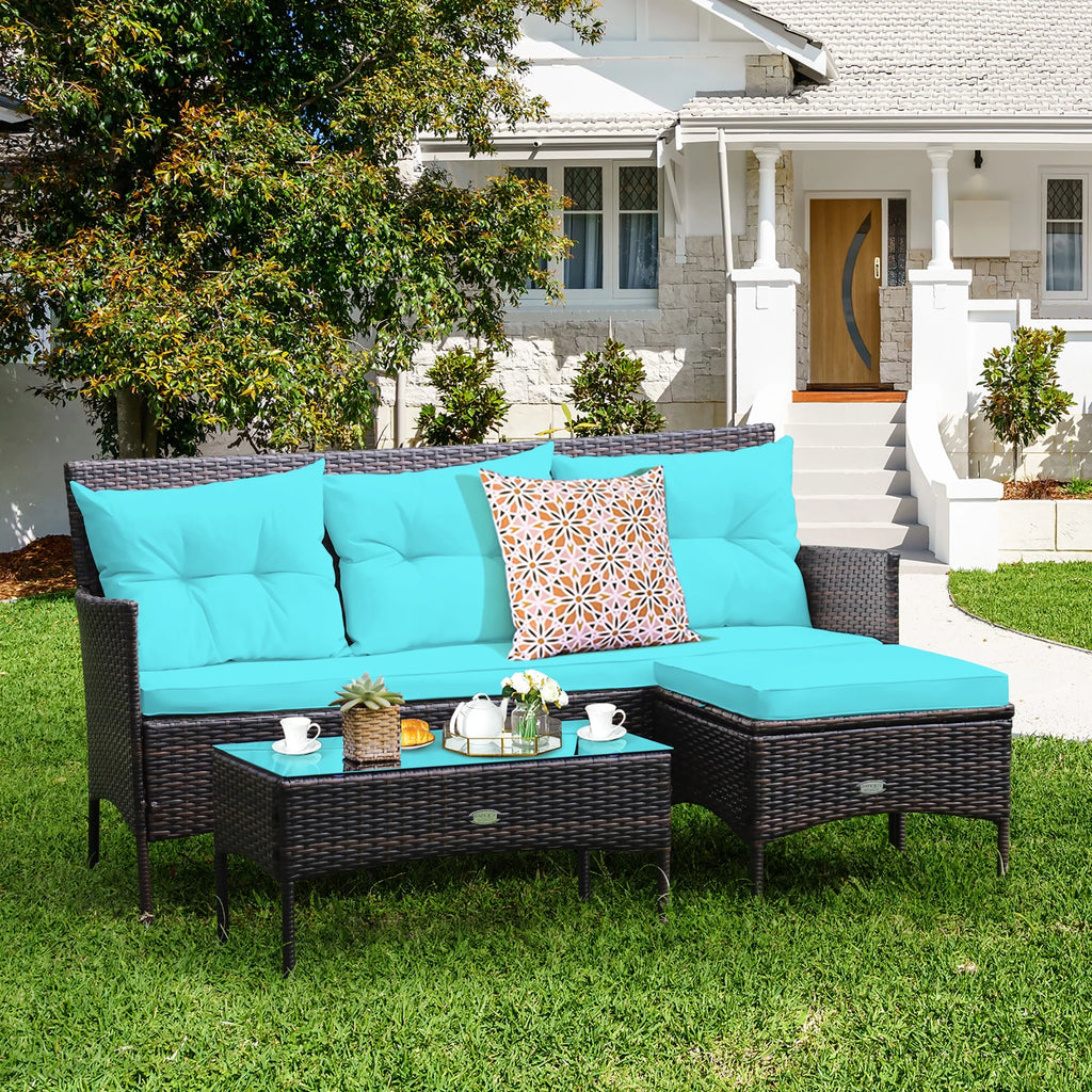 3 Pc Cushioned Patio Rattan Sofa Set K415967