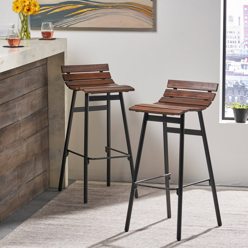 Set of 2 Wooden Barstool Dark Brown Y599838