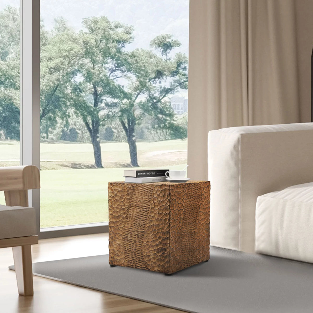 Faux Wood Stump Accent Side Table Yellow Q9521