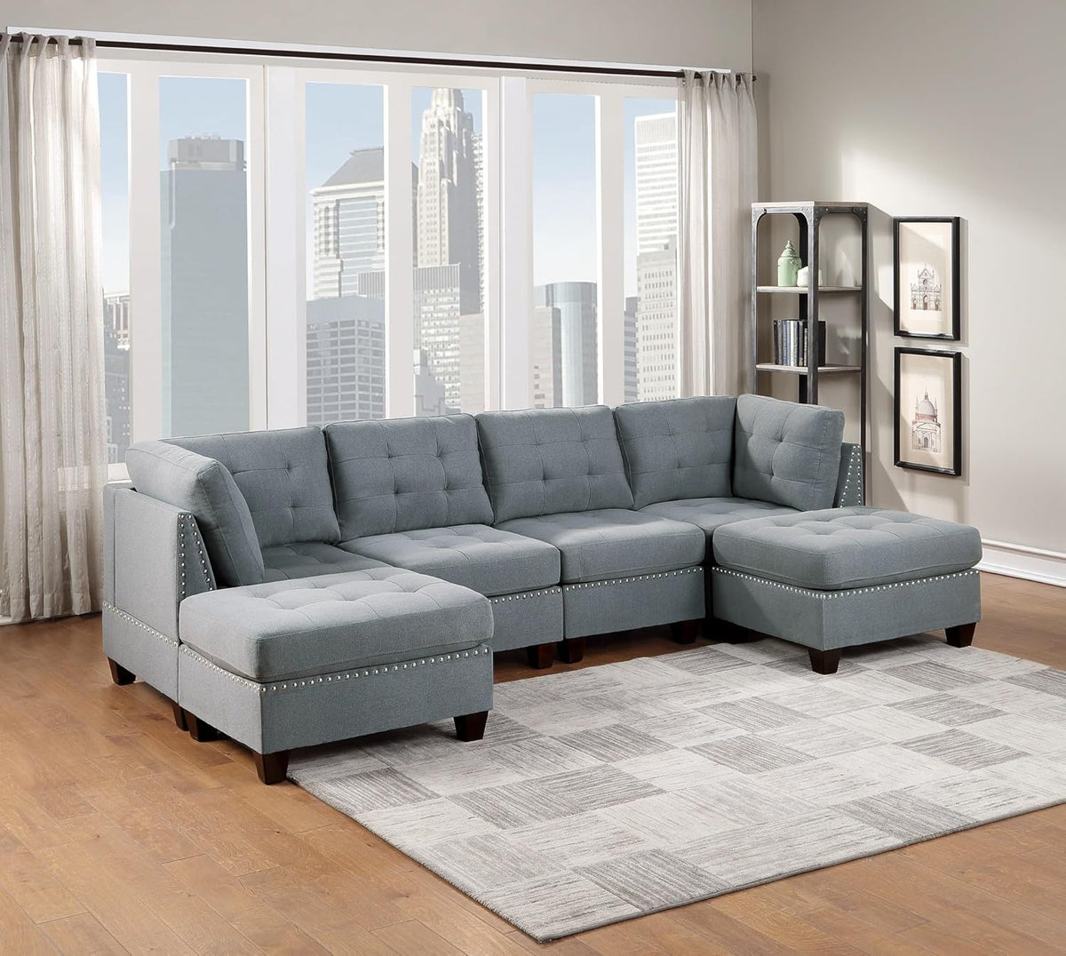 Gray Linen Like Fabric Modular Sectional 6pc Set W3049