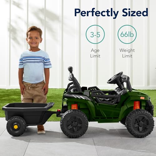 Black 12V Electric Ride On UTV Car with Trailer W9569
