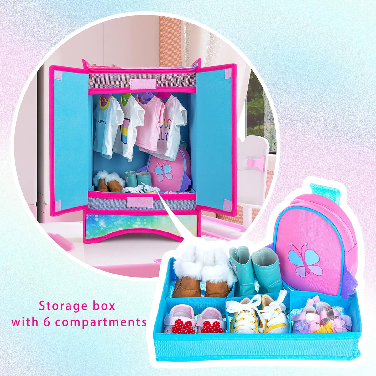 18 Inch Doll Clothes Wardrobe with Hangers and Storage Box C9845