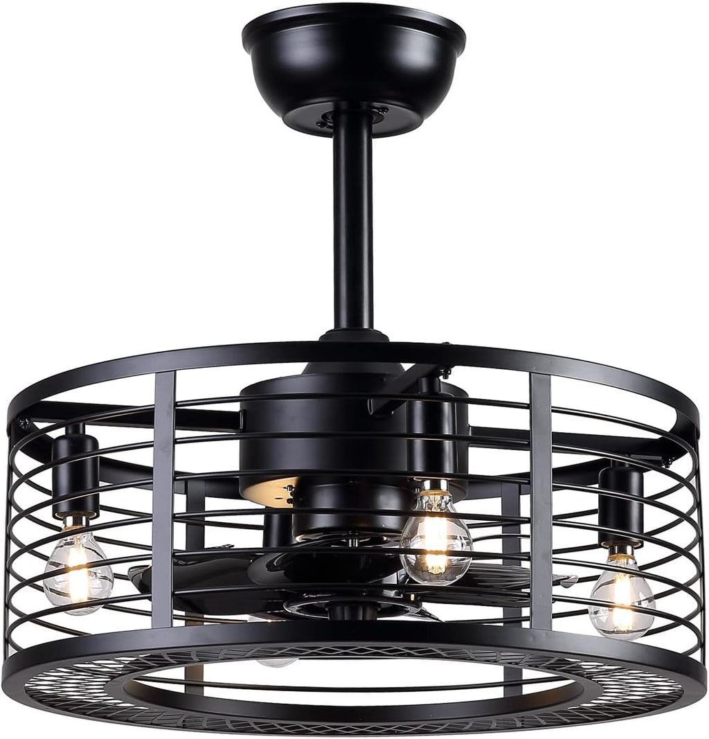 Black Caged Ceiling Fan with Lights R8724