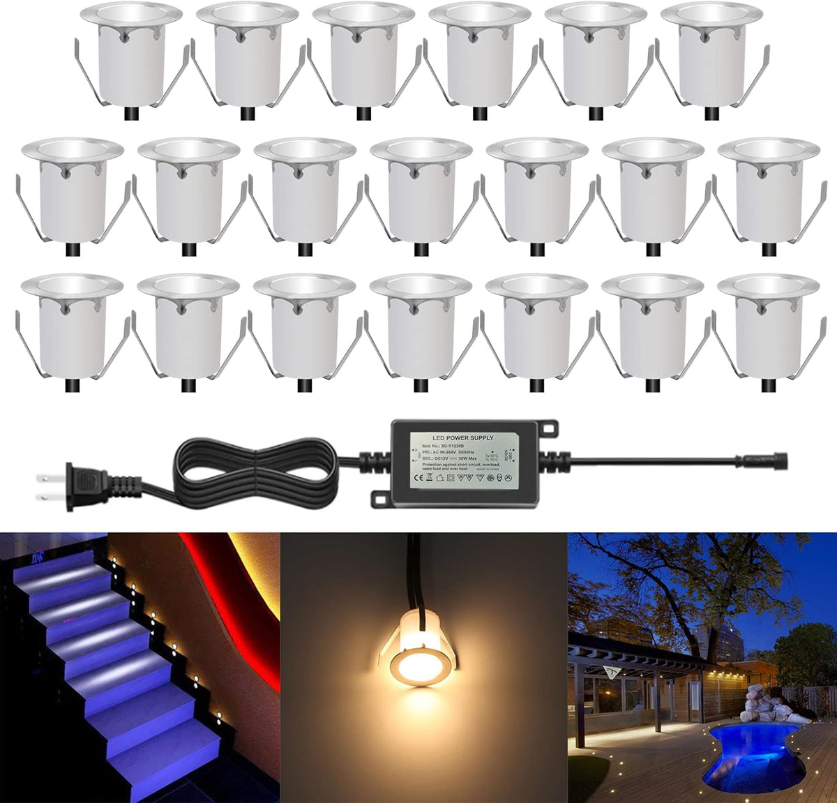 10 Pack Warm White IP67 Waterproof 12V LED Deck Lighting Kit D9912
