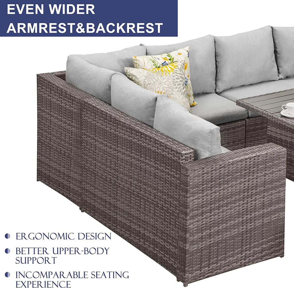 7 Piece All Weather Wicker Outdoor Sofa Set with Dining Table and Ottoman P796