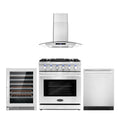 30 Gas Range, Wall Mount Range Hood, Dishwasher and Wine Cooler R44529