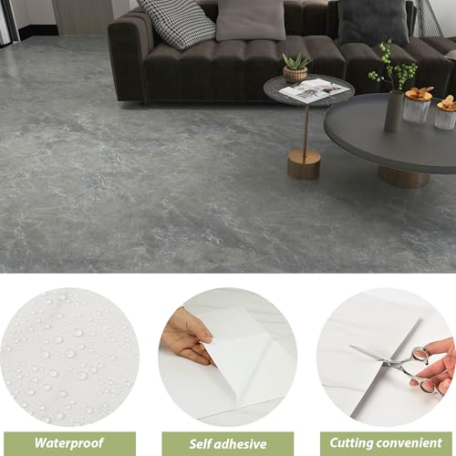 Waterproof Peel and Stick Vinyl Floor Tile, 36 Pack 54 Sq.Ft Wood Plank, 36" x 6" Dustgray V974