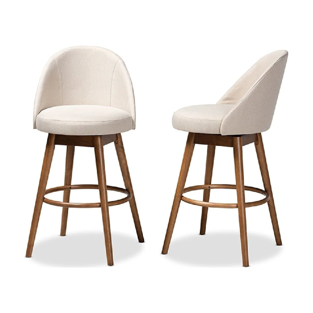 Light Beige Fabric Upholstered Wood Swivel Bar Stool Set of 2 G347387