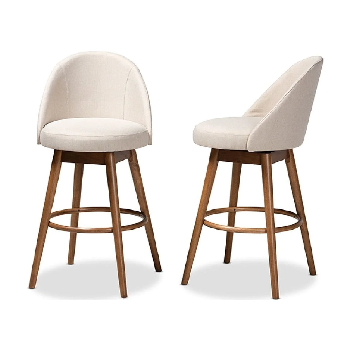 Light Beige Fabric Upholstered Wood Swivel Bar Stool Set of 2 G347387