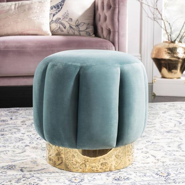 Dark Gray Channel Tufted Ottoman B805