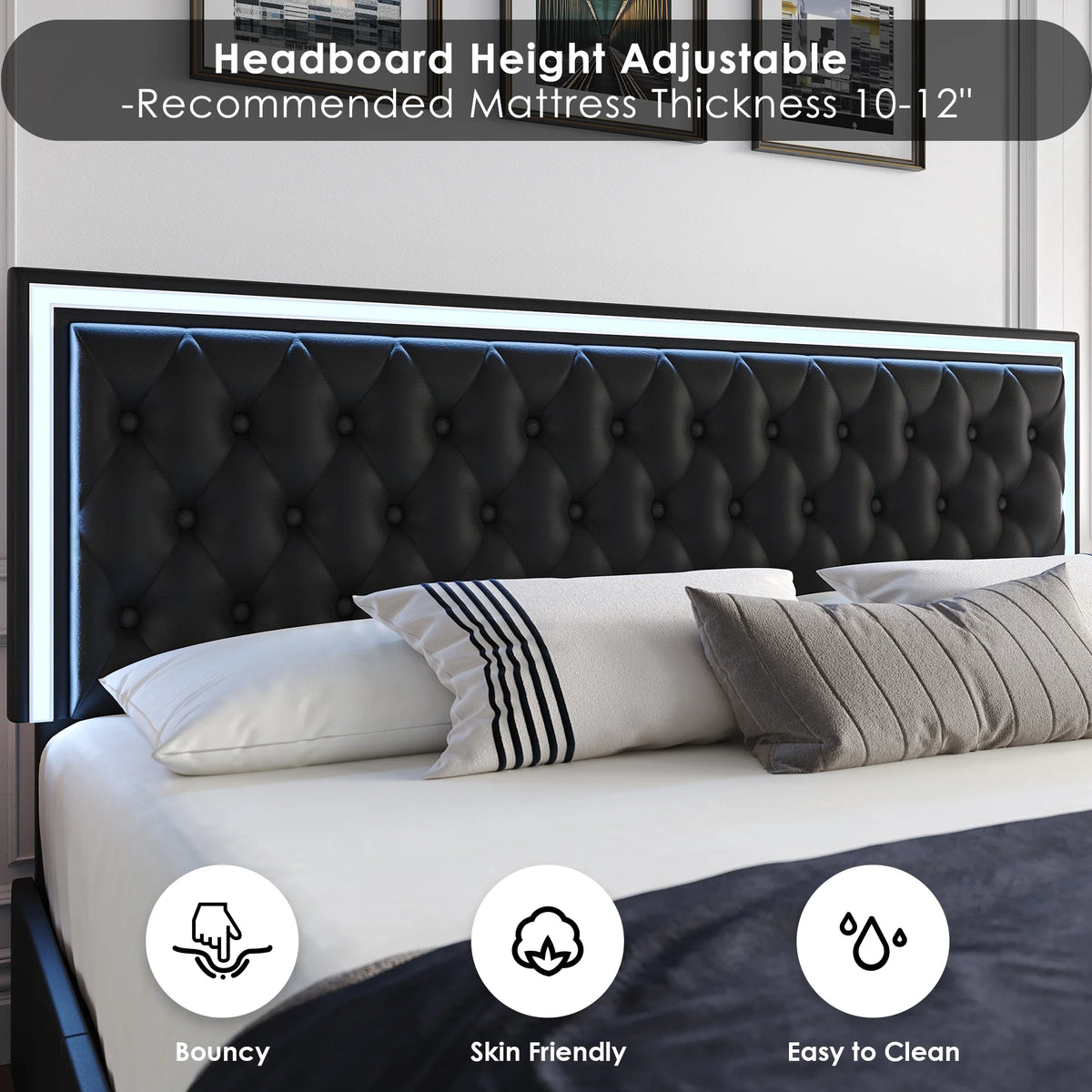 Queen LED Platform Bed Frame with 4 Storage Drawers Q190731