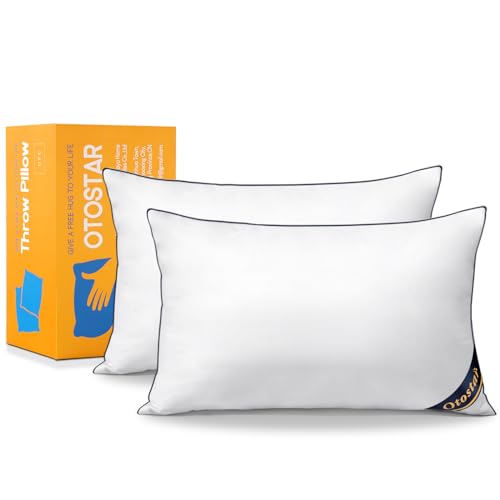 Pack of 2 Throw Pillow Inserts, 12x20, White, 100% Cotton Cover P100976