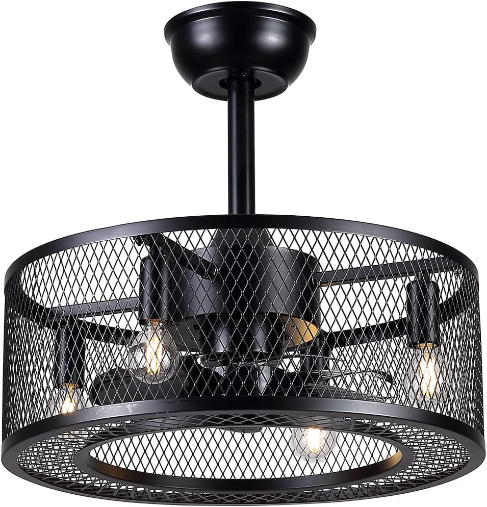 Black Caged Ceiling Fan with Lights R8724