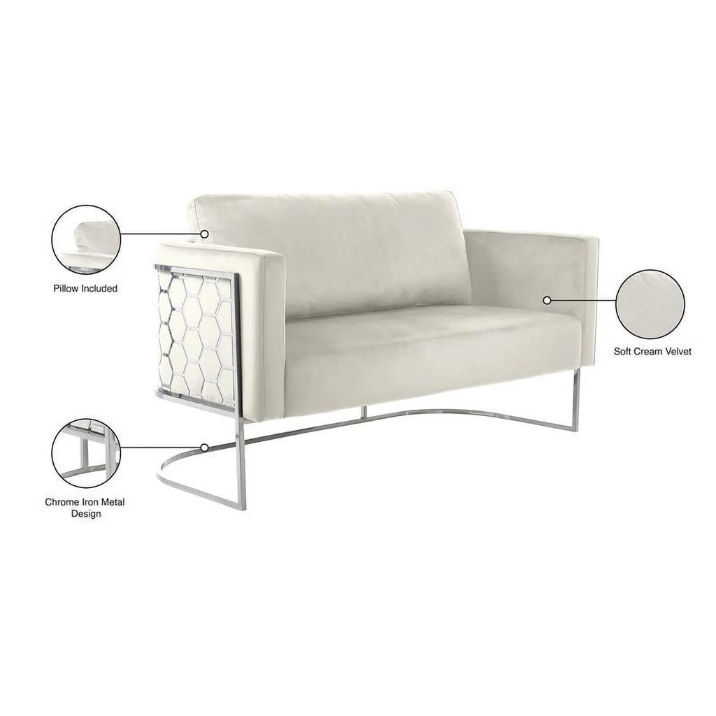 Cream Velvet Upholstered Loveseat I10003