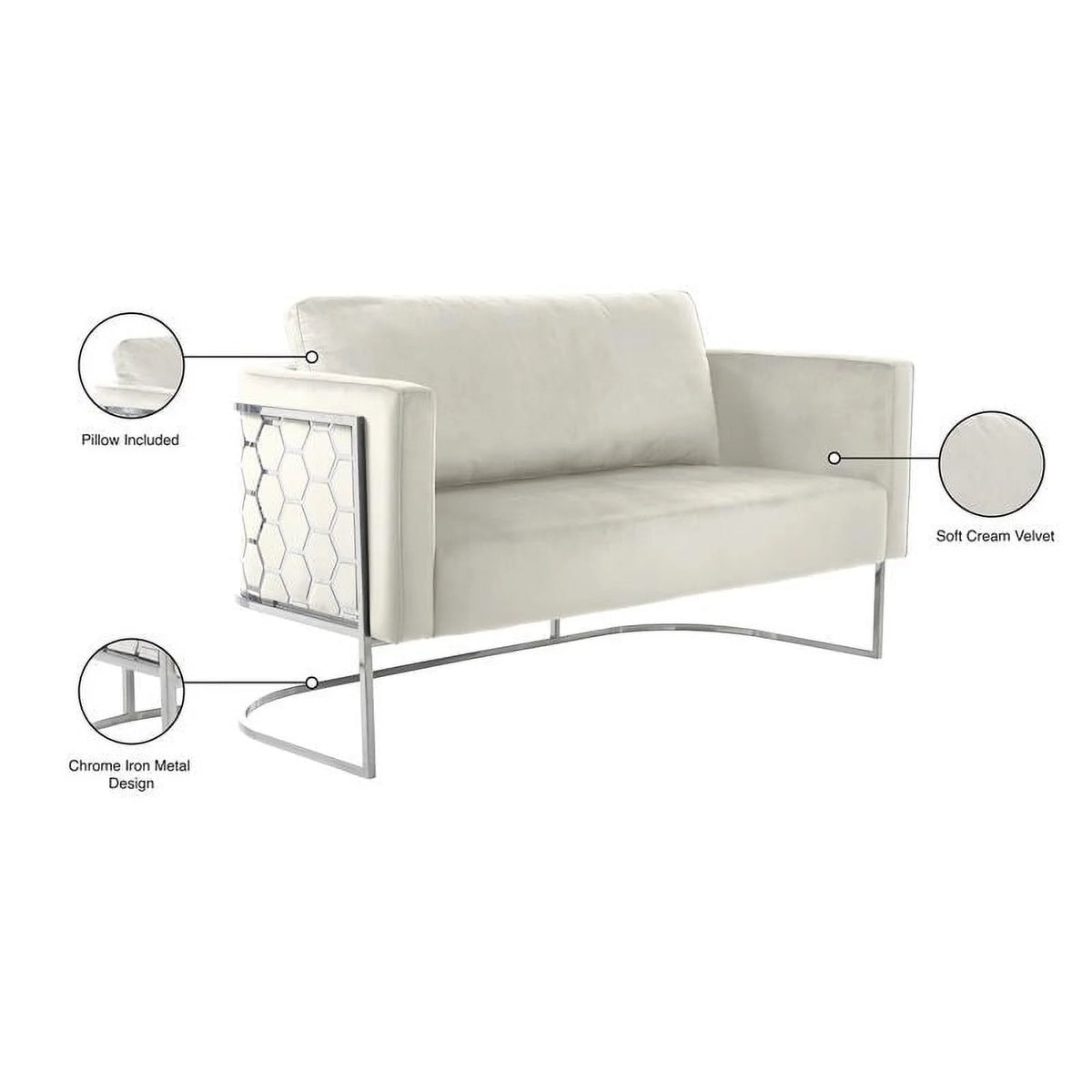 Cream Velvet Upholstered Loveseat I10003