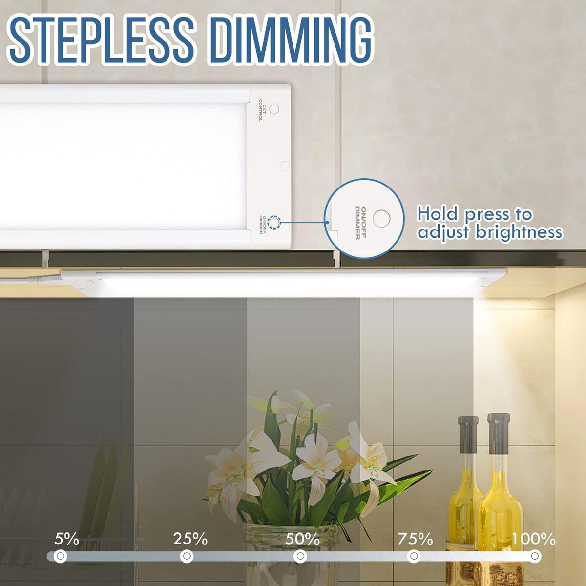 LED Under Cabinet Light, 18 Inch, 9W, 720lm, Dimmable, 5 Color Temperature, Pack of 2 D6366