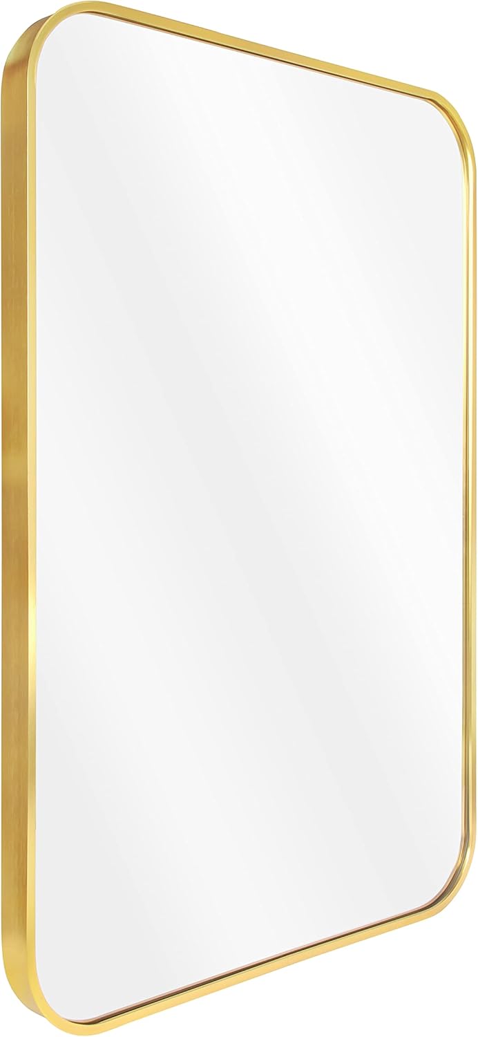 24x36 Brushed Brass Metal Framed Rounded Rectangle Mirror X22290
