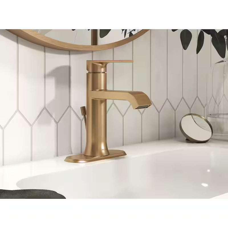 Single Handle Single Hole Bathroom Faucet in Bronzed Gold W416