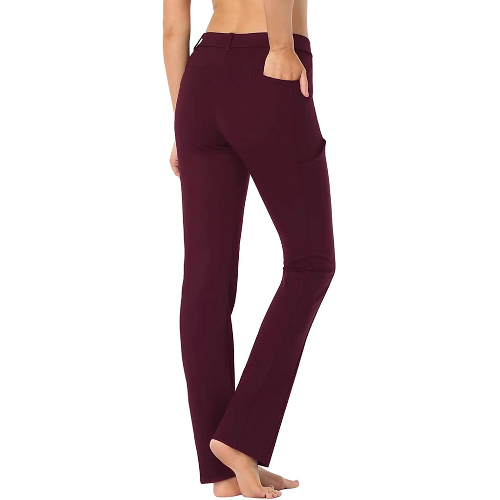 Burgundy Straight Leg Yoga Dress Pants with 8 Pockets - XL Long V5149