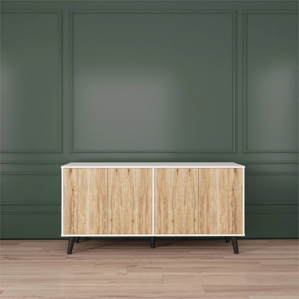 White & Natural Sideboard Buffet Cabinet with Storage U9249