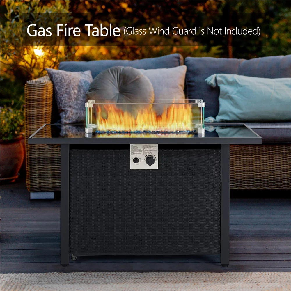 43 Outdoor Gas Fire Pit with Tempered Glass Tabletop, Black B1629