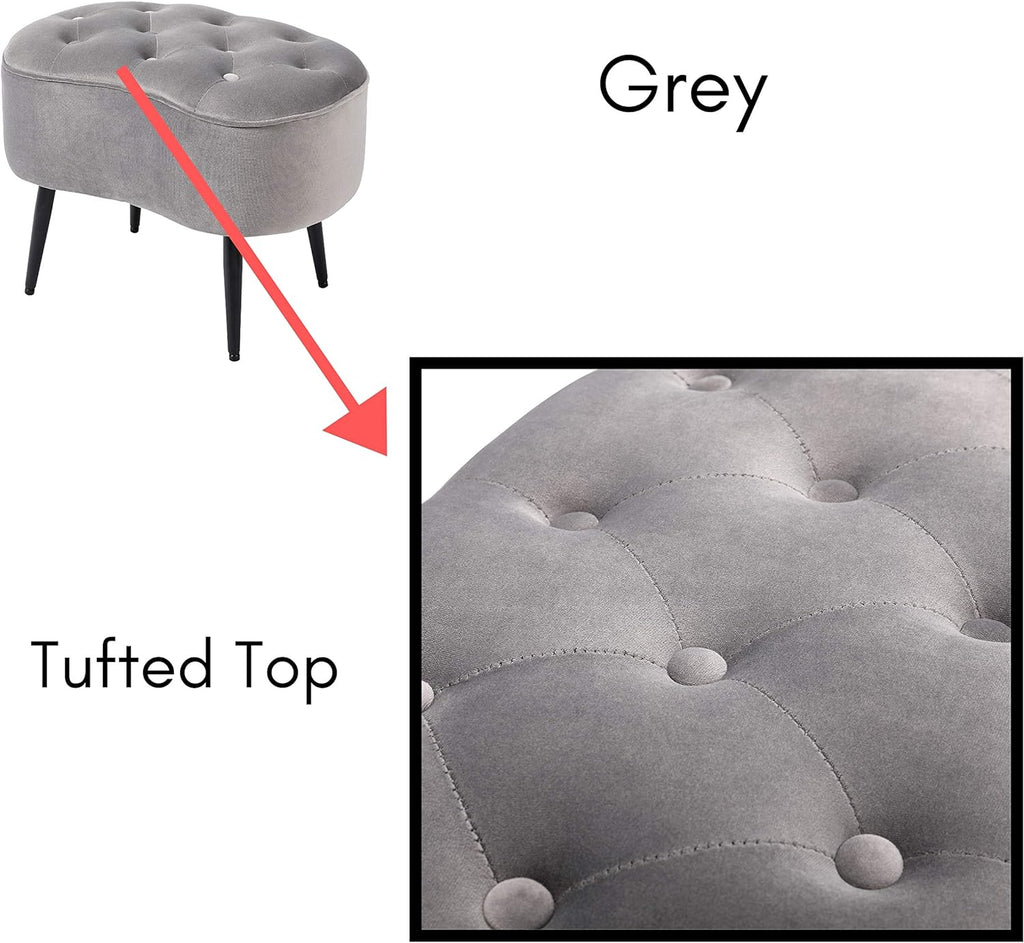 Grey Velvet Ottoman Foot Stool with Steel Legs A849