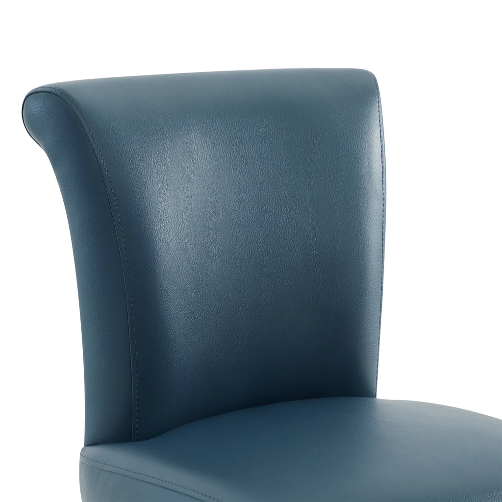 Dark Blue Faux Leather Upholstered Swivel Counter Bar Stools Set of 2 S302