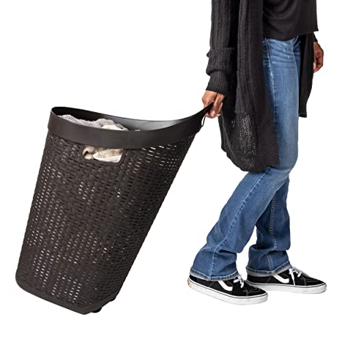 60L Rolling Laundry Hamper with Wheels, Plastic, Brown J533