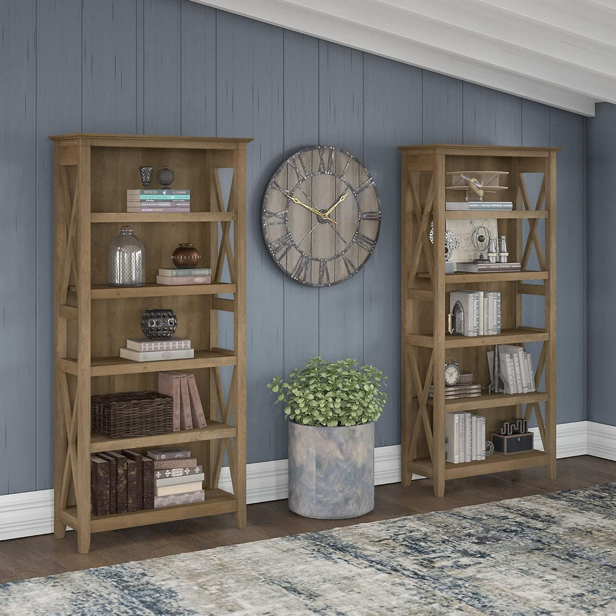 5 Shelf Bookcase Set, Reclaimed Pine L44504