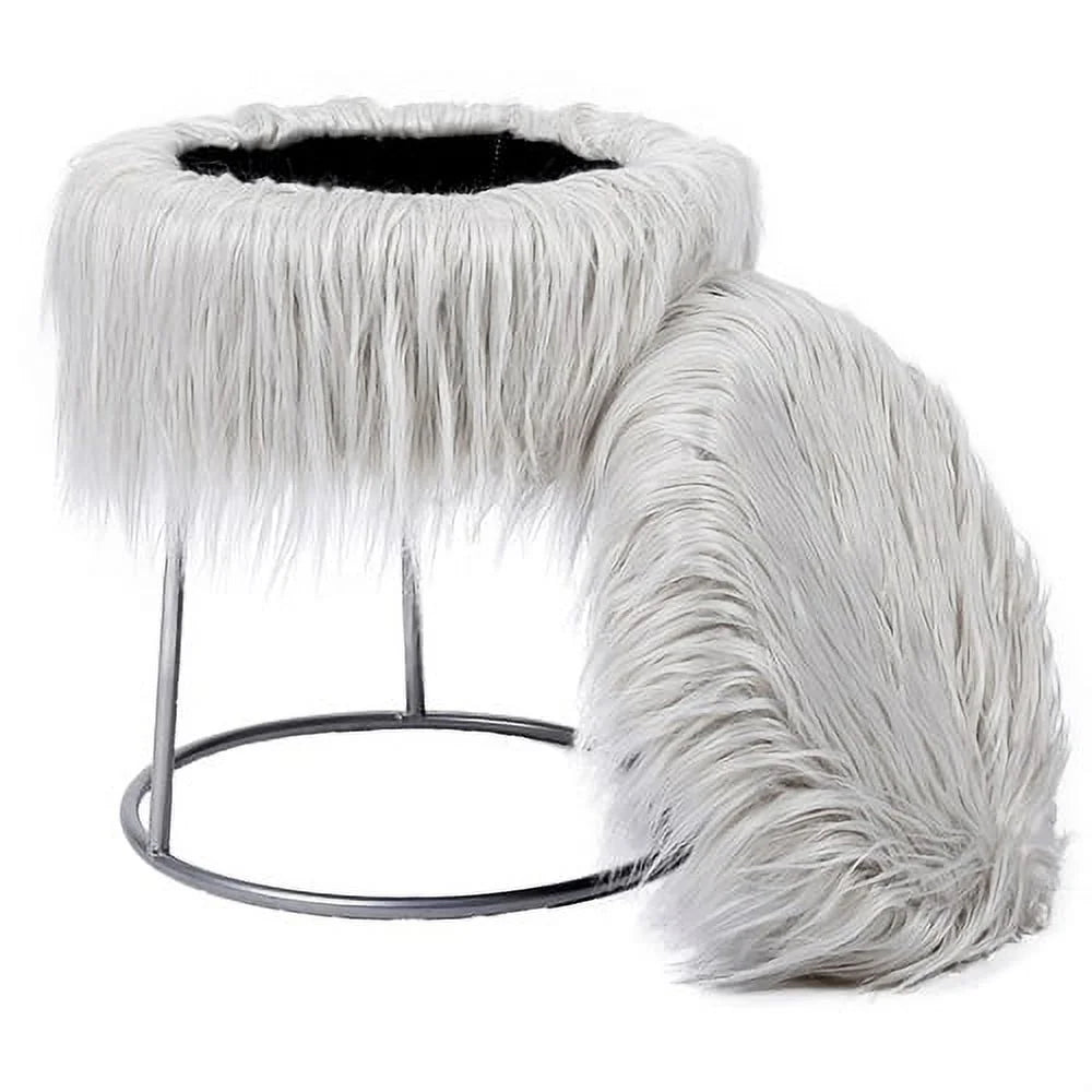 Grey Faux Fur Storage Ottoman L769601