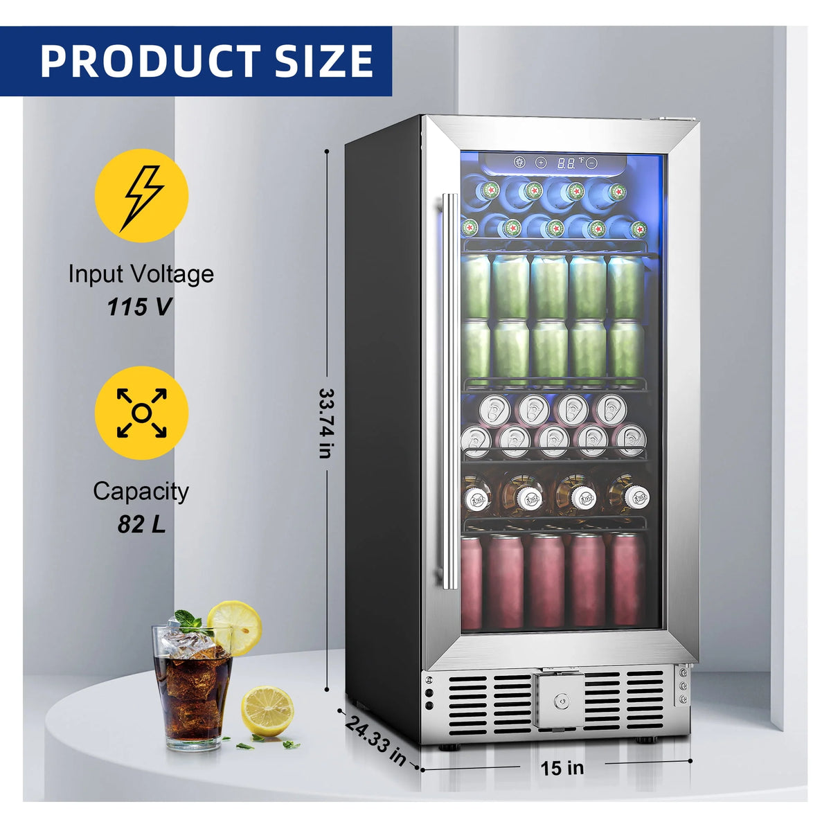 15 Beverage Cooler Refrigerator with Glass Door N59476