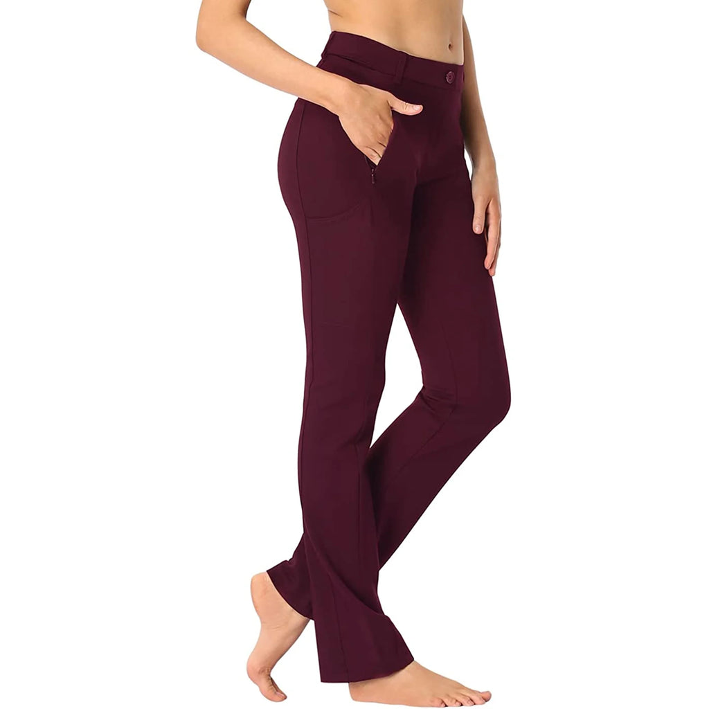 Burgundy Straight Leg Yoga Dress Pants with 8 Pockets - XL Long V5149