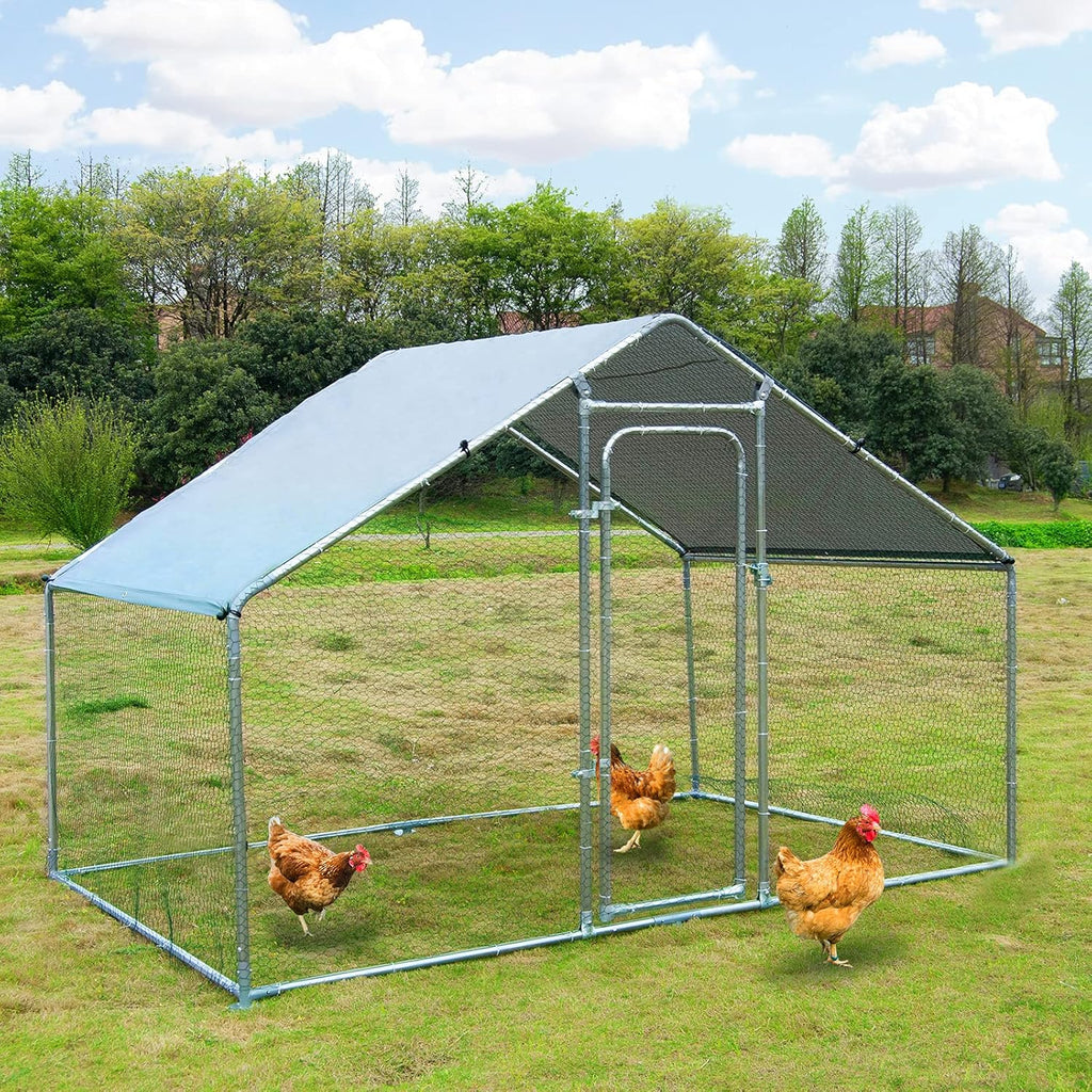 Large Metal Walk-in Chicken Coop with Waterproof Cover G8530