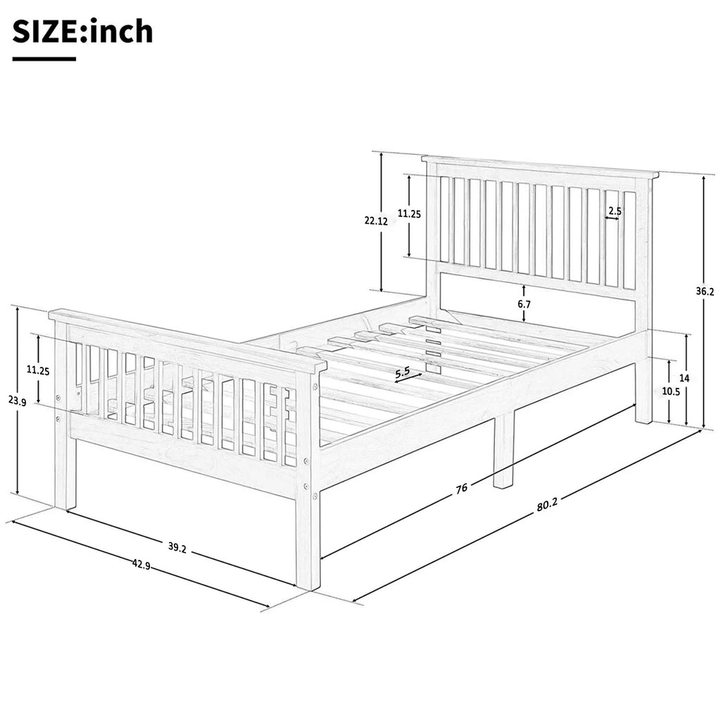 Twin Wood Platform Bed Frame with Headboard and Footboard D988