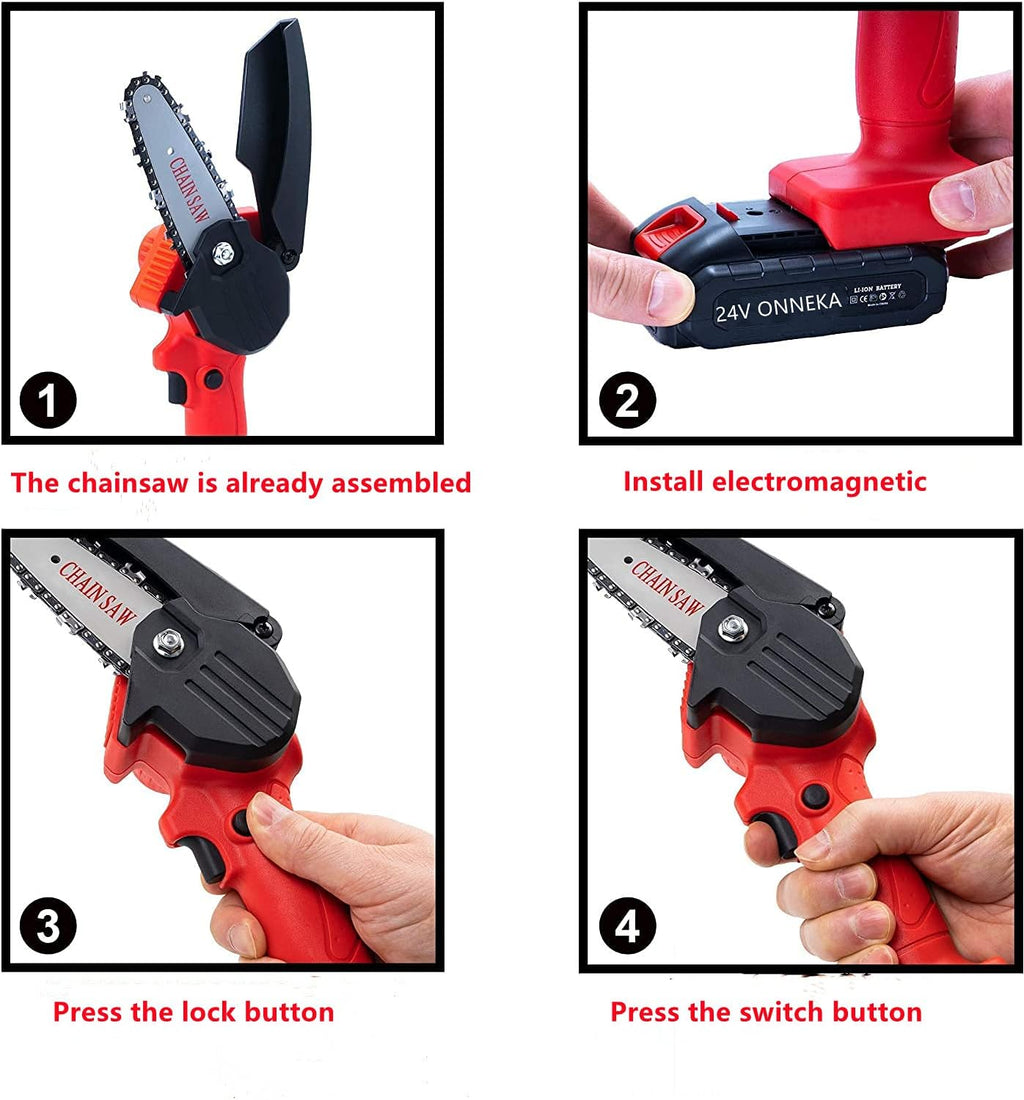 4 Inch 24V Cordless Electric Chainsaw, Pack of 2 S217