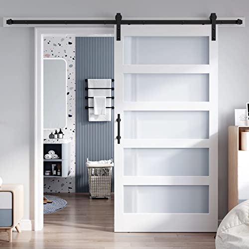 36x84 Inch Glass Sliding Barn Door with Hardware Kit G734840