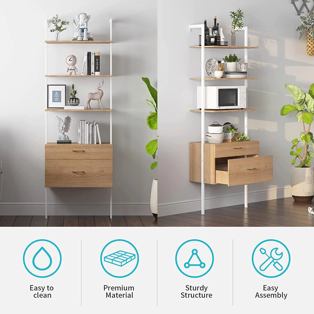 Wood Bookshelf with Drawers and Steel Frame M79841
